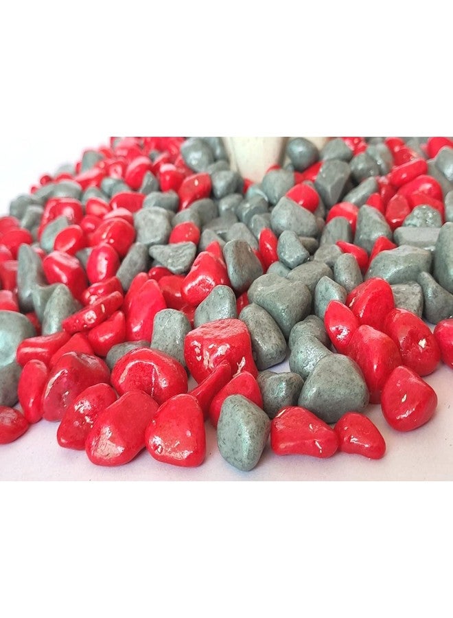 Power Stone Decorative Coloured Painted Asymmetric Marble Stone Pebbles for Vase Filler Plant Pots Aquarium Home Garden Outdoor Decoration (Red & Grey, 500 Grams) - Image 2